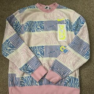 Nike Pink and Blue Crewneck Sweater with Geometric Patterns